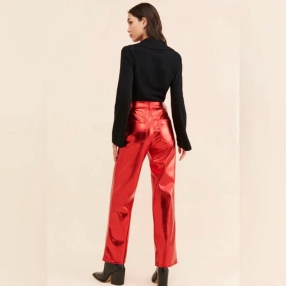 AFRM Pants Womens Sz 30 Bailyn Metallic Jeans High Waist Straight Leg Red - Picture 3 of 13